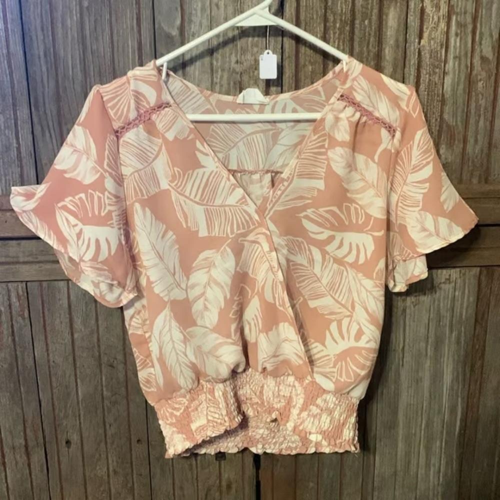 Pink Leaf Print Women's Top